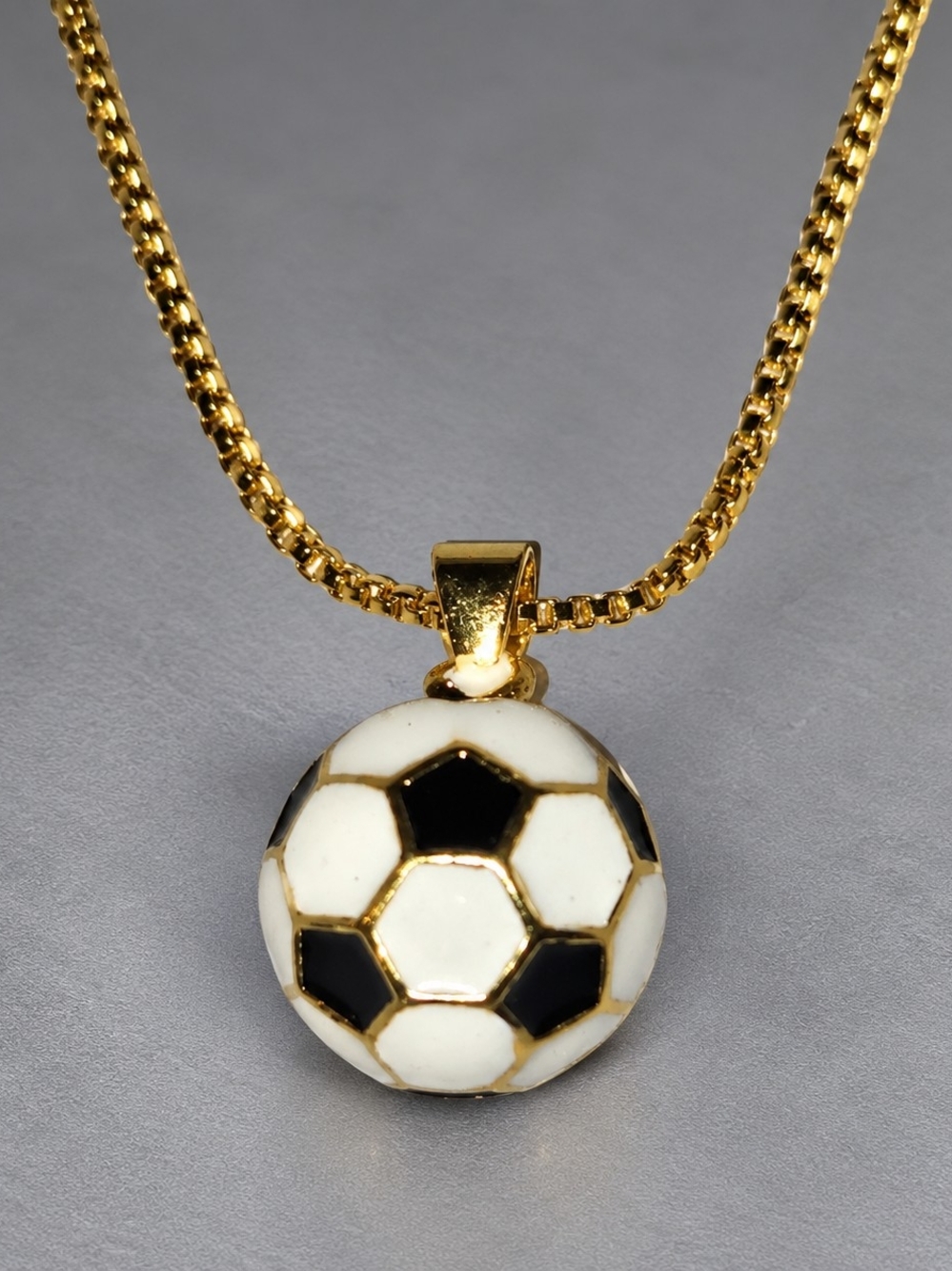 Gold-Tone Soccer Ball Pendant Necklace - White & Black 20"